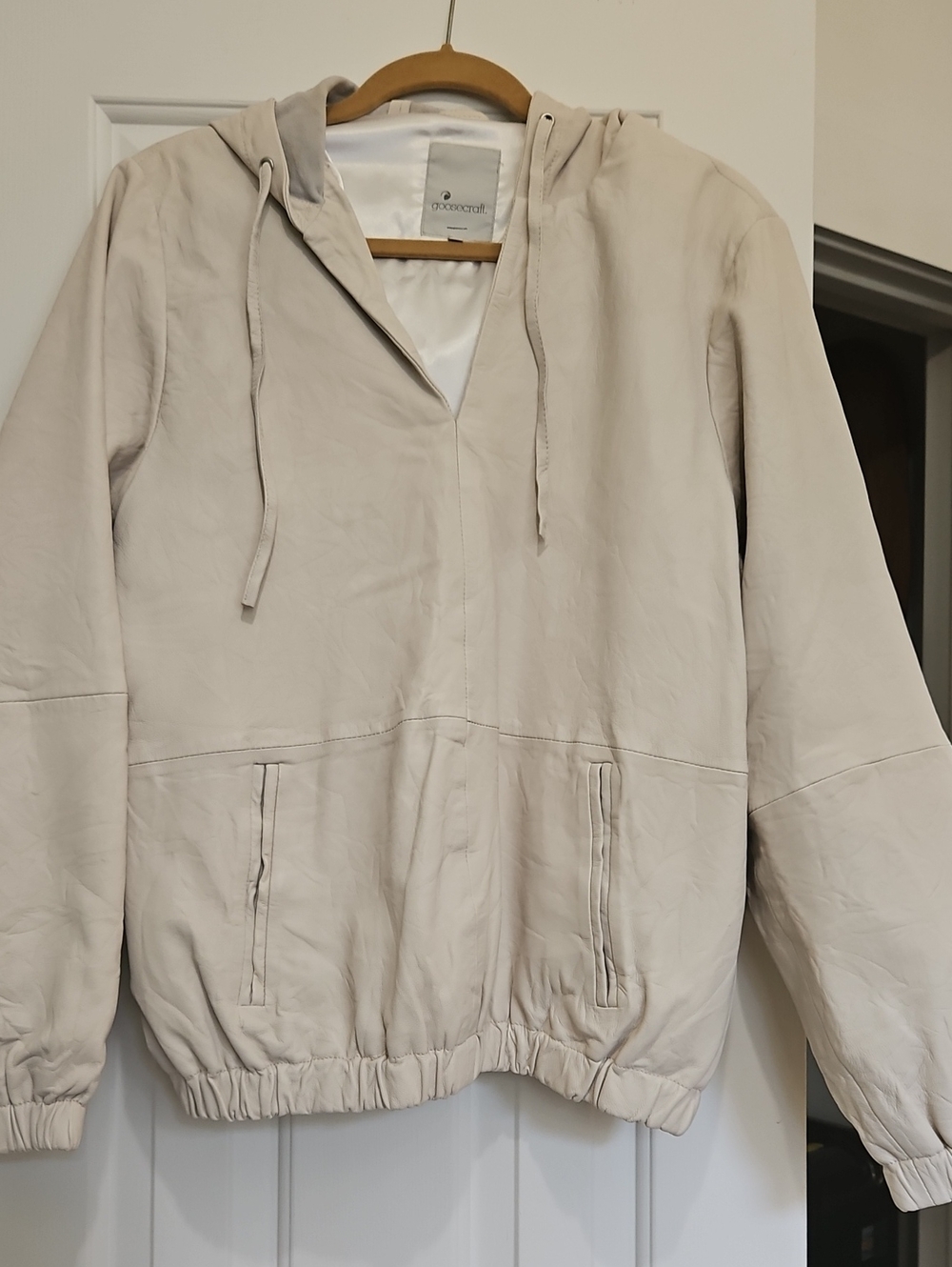 Goosecraft Light Beige Leather Hooded Pullover Jacket